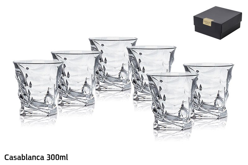 סט 6 כוסות ויסקי קריסטל בוהמיה שקופות  דגם Casablanca תכולה: 300 מ